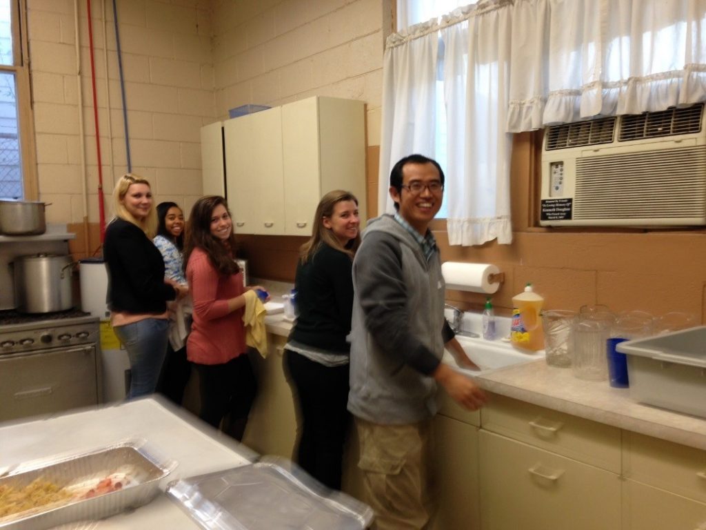 Students in the Trinity United Methodist kitchen