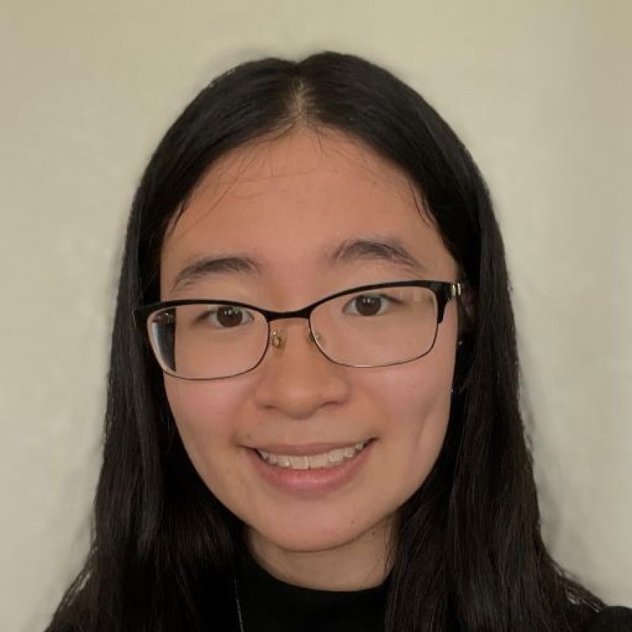 Headshot of woman with long hair, wearing glasses and a dark shirt