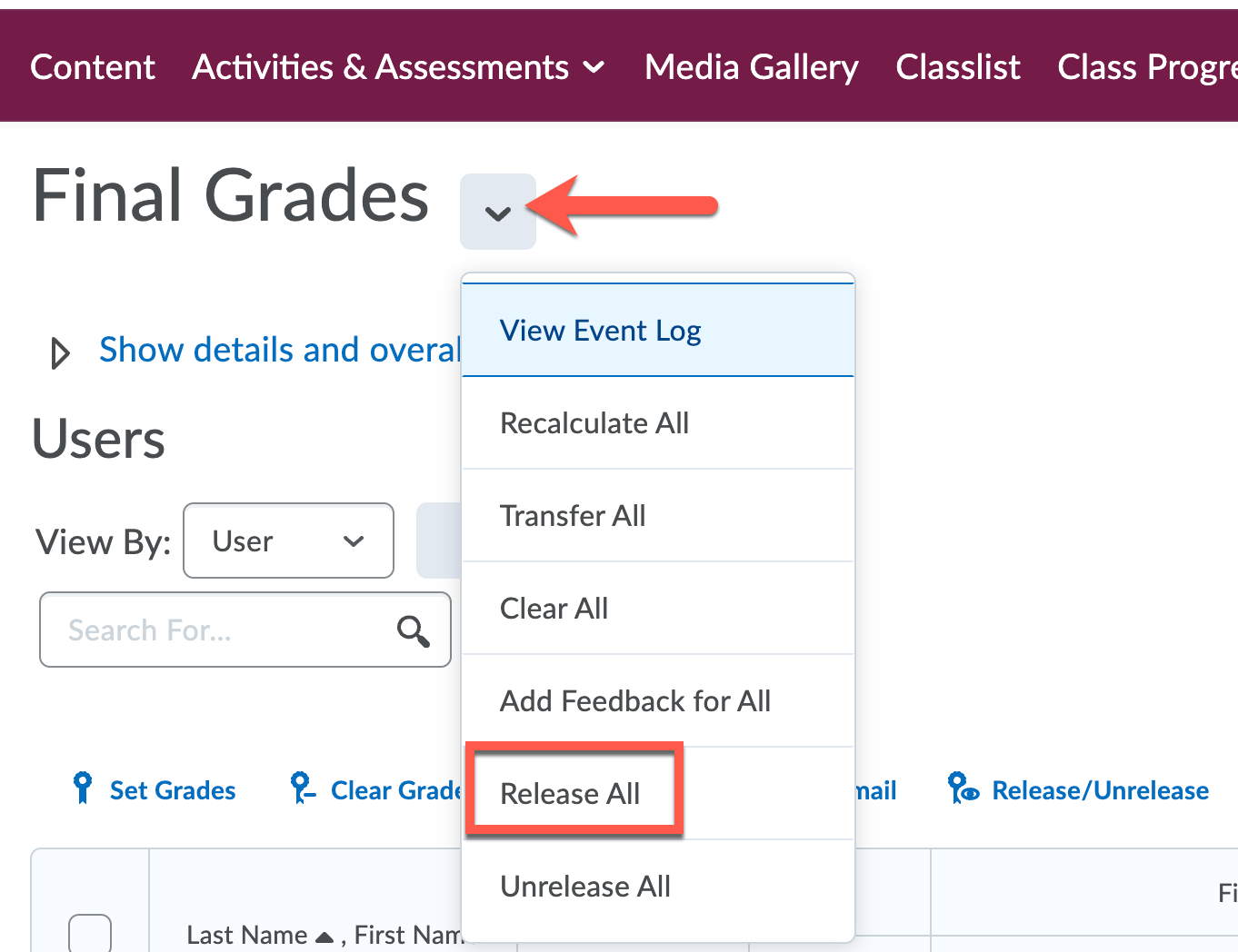 Releasing Final Grades to Students in Brightspace Brightspace