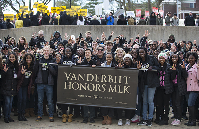 Chancellor Nicholas Zeppos takes part in the Nashville Freedom March on Martin Luther King Jr. Day. Students, Faculty and staff joined the Chancellor in the march to commemorate the civil rights leader.
