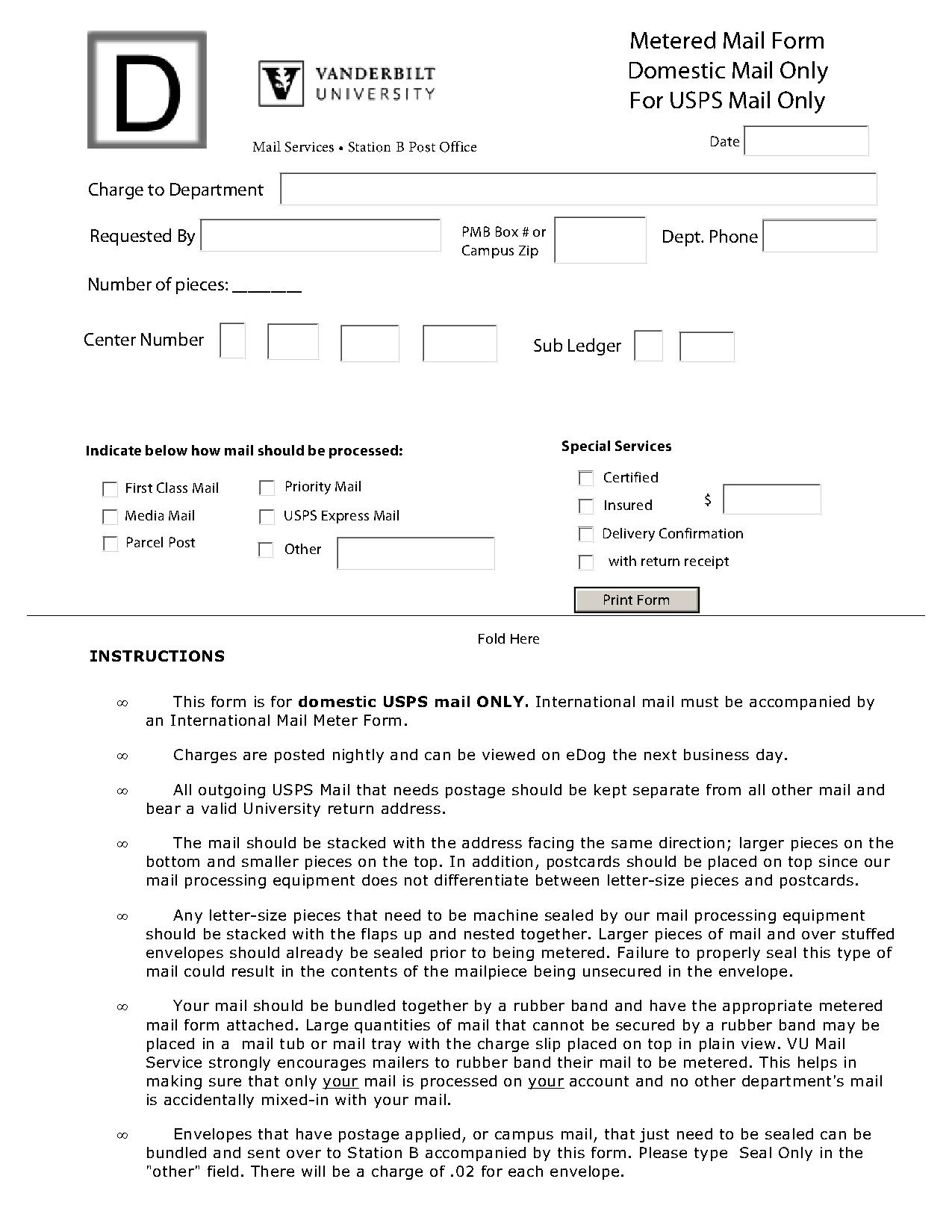 Domestic mail form