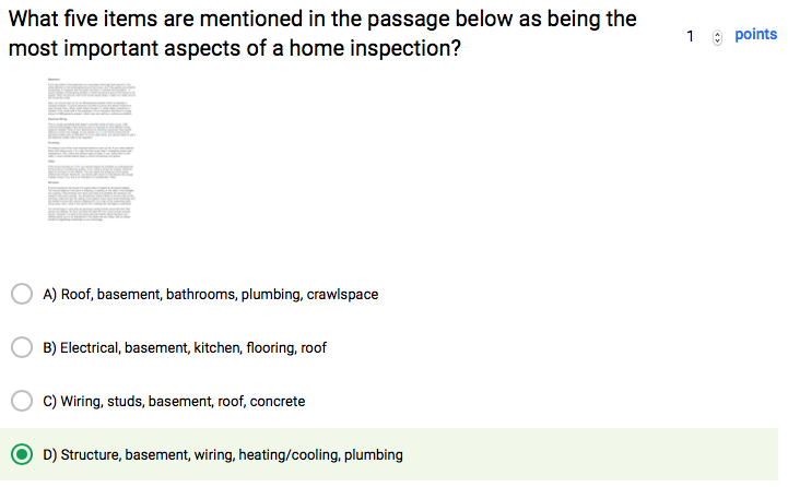screen shot of question one showing answer d is correct