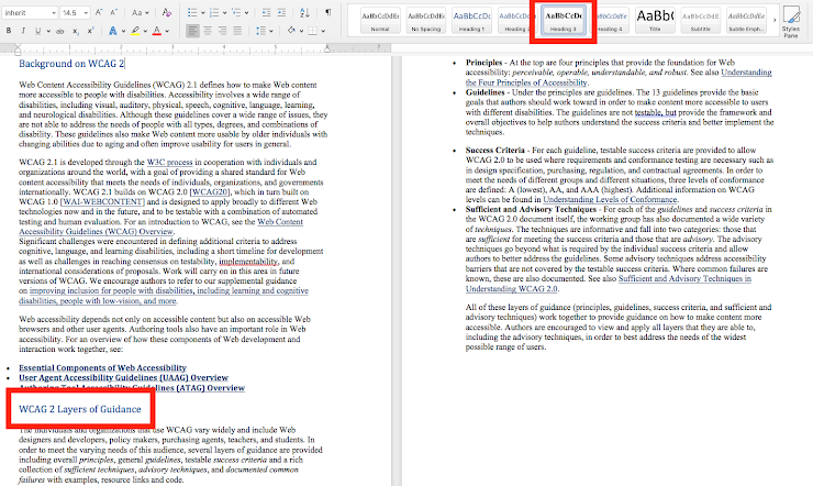 screenshot of microsoft word with the heading tool highlighted