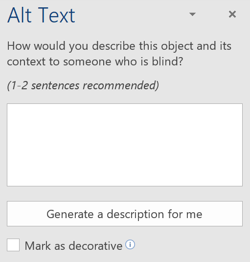 screenshot of alt text pane in Word for Windows
