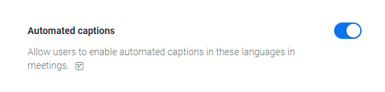 Closed captioning switch turned on and allow live transcription to transcribe automatically checkbox checked