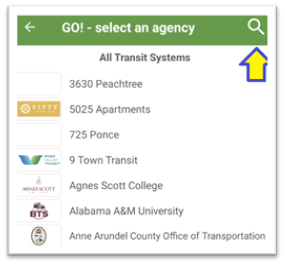 screenshot in passio go showing the agency search function
