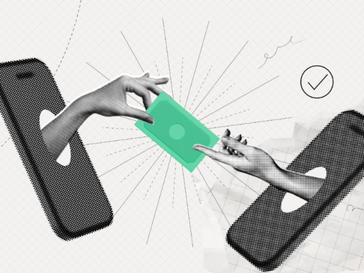 Cellphones with hands holding money