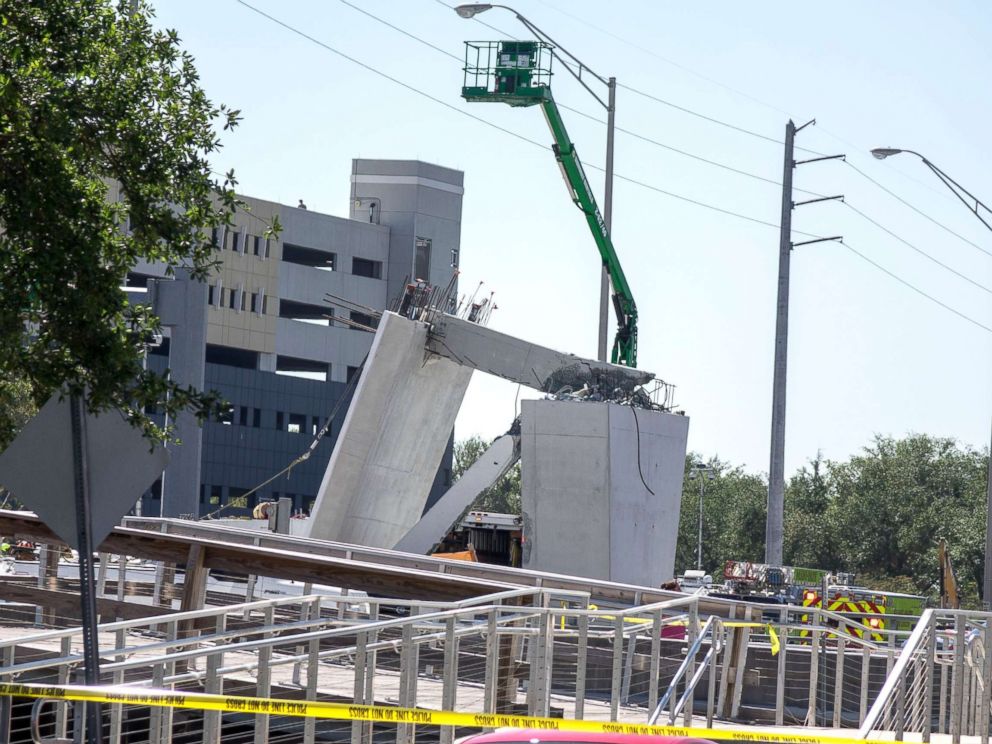 PHOTO: A pedestrian bridge collapsed at the Florida International University in Miami on March 15, 2018.