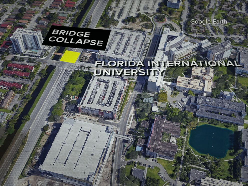 PHOTO: A pedestrian bridge on the campus of Florida International University in Miami collapsed on March 15, 2018.
